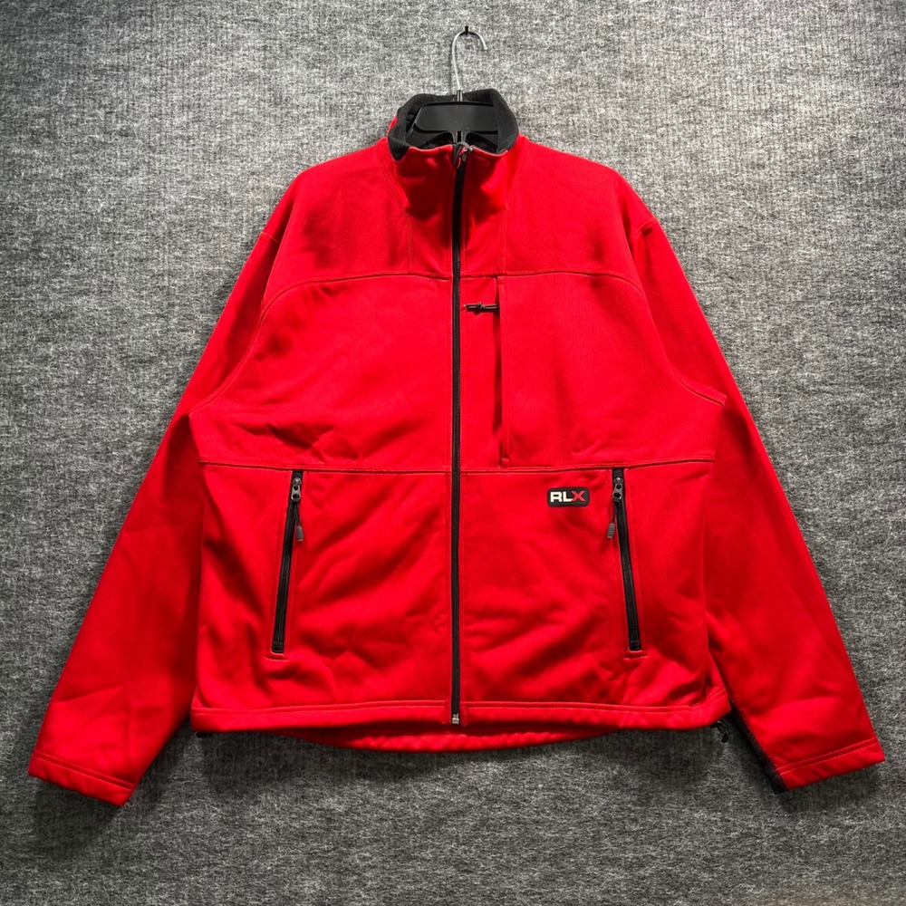 RLX Ralph Lauren Mens Red Full Zip Fleece Lined Softshell Jacket XL